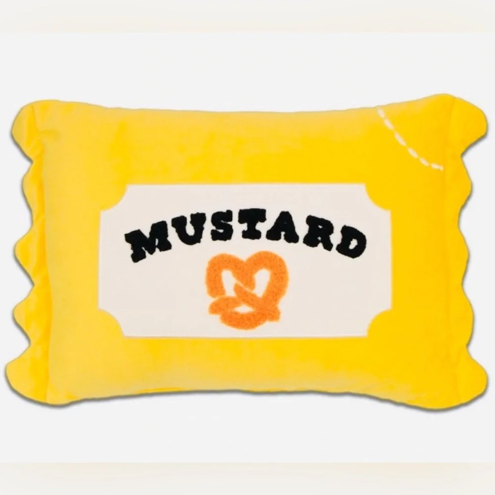 BULLSEYE NOVELTY MUSTARD PACKET LUMBAR PILLOW